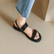 Summer leather low heel buckle outdoor women sandals