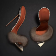 Elegant Pointed Toe High Heels Women Fur Slip On Sandals