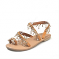 Womens Ring Toe Flat Sandals With Pearls Beaded